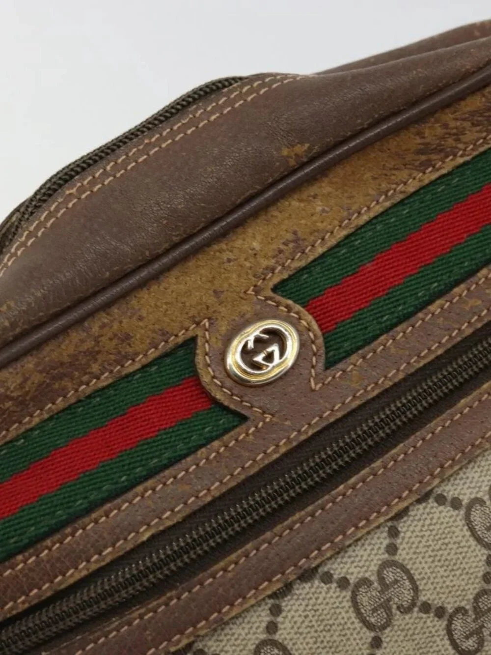 GUCCI GG Supreme Web Sherry Line Bag PVC Beige Gold 56 02 087 Auth BA12158